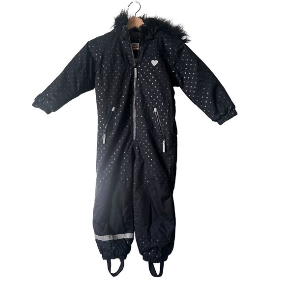 H&M Kids All in one Snowsuit Full body waterproof jumpsuit Black and grey polkad